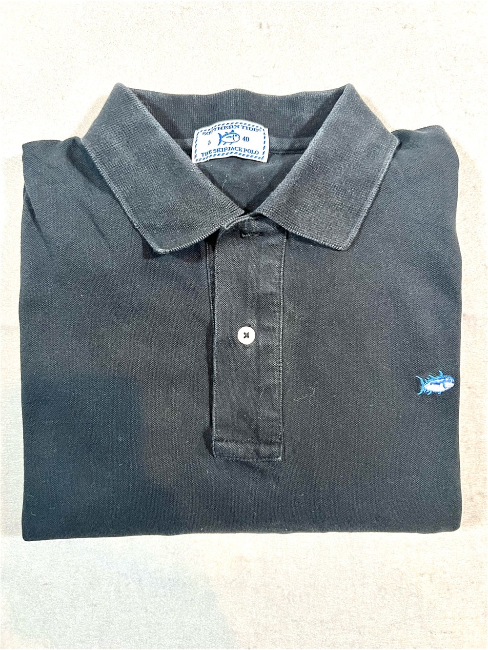 Southern Tide Men’s L Black Skipjack Polo Shirt Classic Fit Cotton Logo